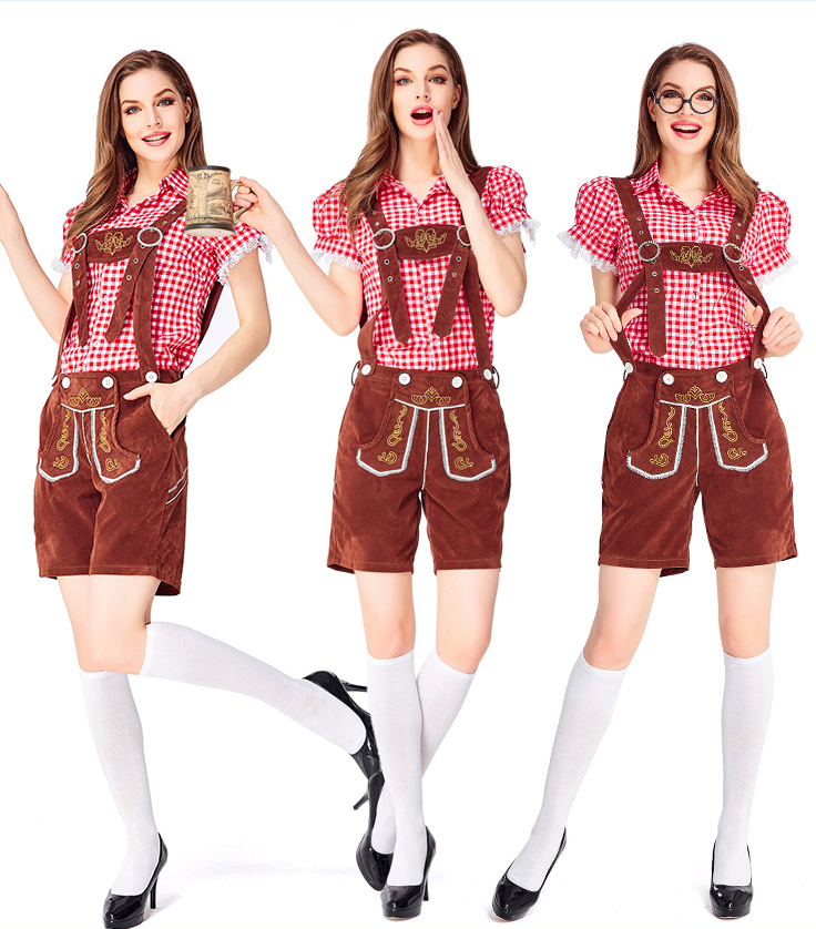 Womens Oktoberfest Outfit Embroidered Blouse with Lederhosen Shorts